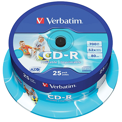 CD-R 80 MIN. 700 MB VERBATIM PRINTABLE CAMPANA PZ.25